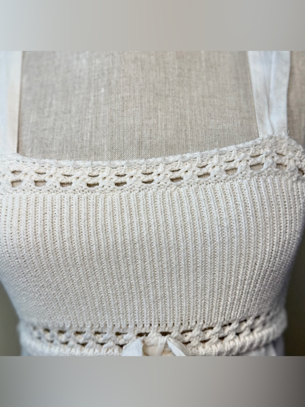 Zara Cream Crochet Ribbed Knit Lace-Trim Cami Tank S EUC Cottage Ballet Boho - Picture 9 of 11
